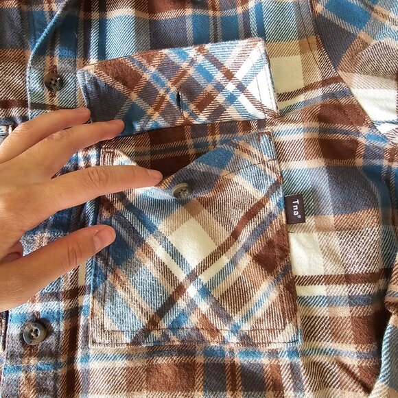 Aritzia TNA Oversized Cotton Plaid Shirt - 2021 - Jorie WHS (Brown/Blue/White) - Picture 10 of 15